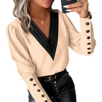 Women's V-Neck Blouse with Puff Sleeves