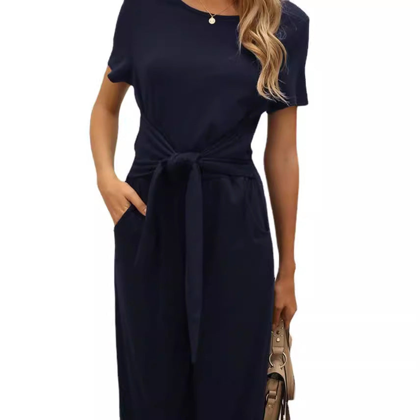Women's Wide-Leg Jumpsuit with Tie Belt