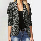 Women's Elegant Leopard Print Blazer Jacket with Tailored Fit