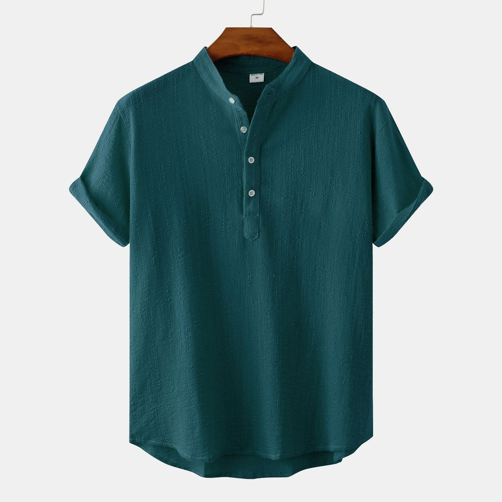 Women's Short-Sleeve Shirt with Button Placket and Textured Pattern