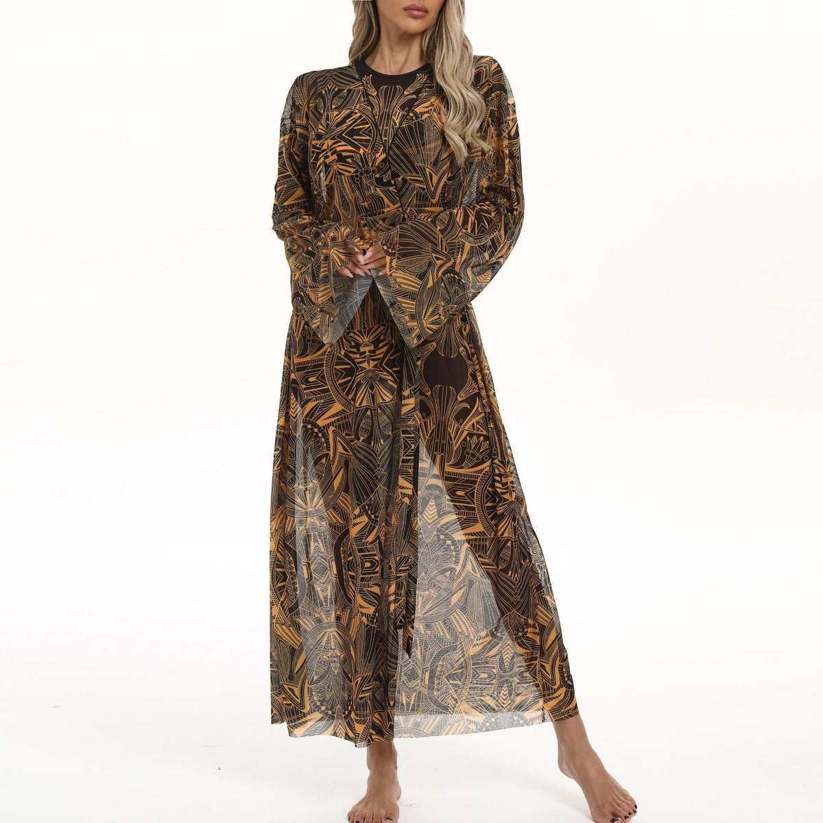 Elegant Women's Beach Kimono with Floral Pattern