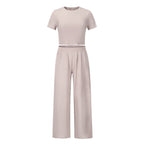 Women's Comfortable Cotton Crop Top and Wide-Leg Pants Set