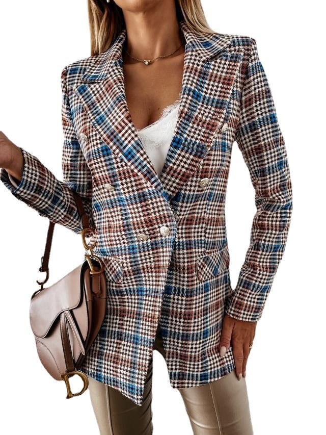 Women's Elegant Blazer with Double-Button Placket and Fine Details