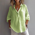 Women's Casual Linen Shirt with Button Placket and Wide Sleeves