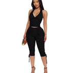 Women's Jumpsuit with Ruching and Tie-Neck
