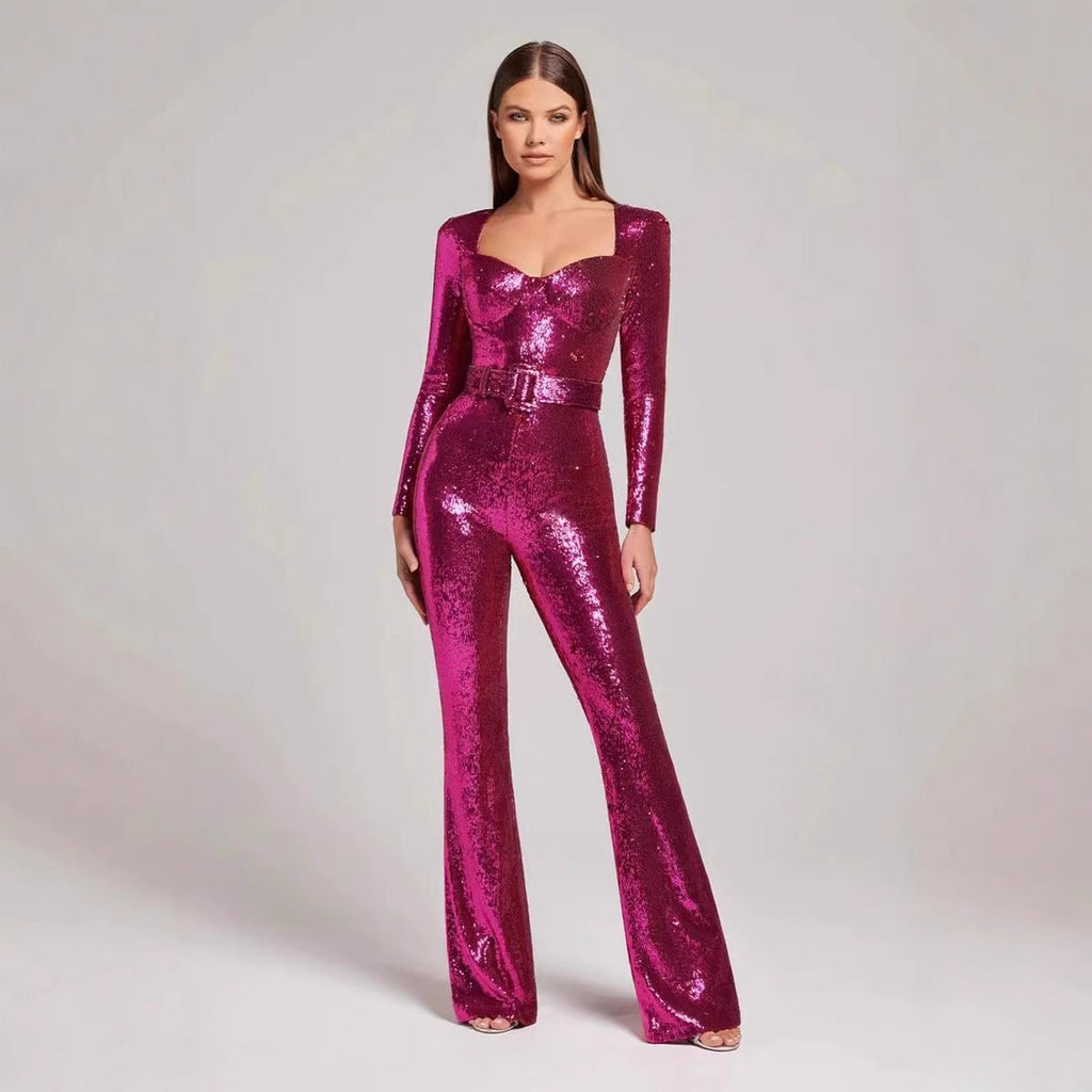 Women's Glamorous Sequin Jumpsuit with Chic Waistline