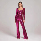 Women's Glamorous Sequin Jumpsuit with Chic Waistline