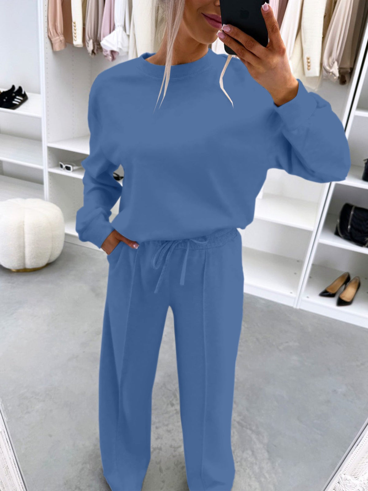 Women's Casual Loungewear Set with Oversize Batwing Sweater and Wide Jersey Pants