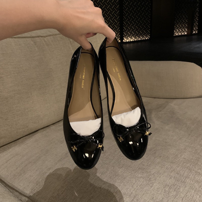 Women's Ballet Flats with Bow Detail and High-Gloss Surface