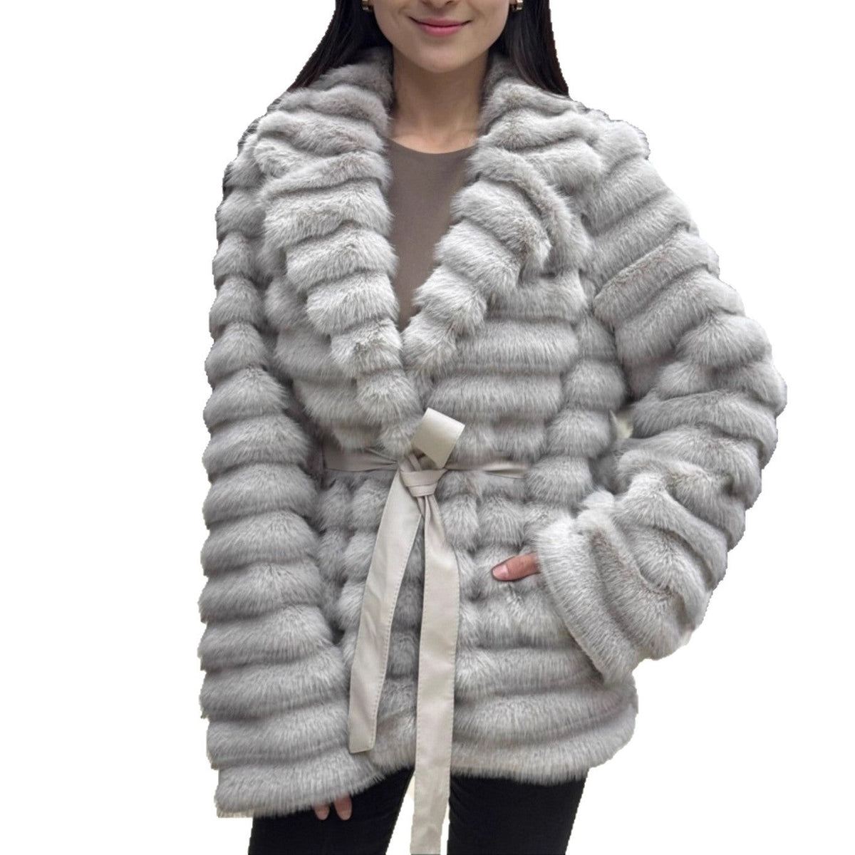 Women's Fluffy Bouclé Cardigan with Tie Belt
