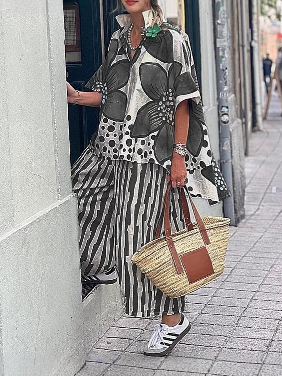 Casual Blouse and Palazzo Pants Set