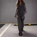 Women's Elegant Wrap Blazer Set with Wide-Leg Pants
