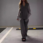 Women's Elegant Wrap Blazer Set with Wide-Leg Pants