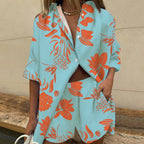 Women's Fashionable Two-Piece Set with Loose Blouse and Matching Shorts