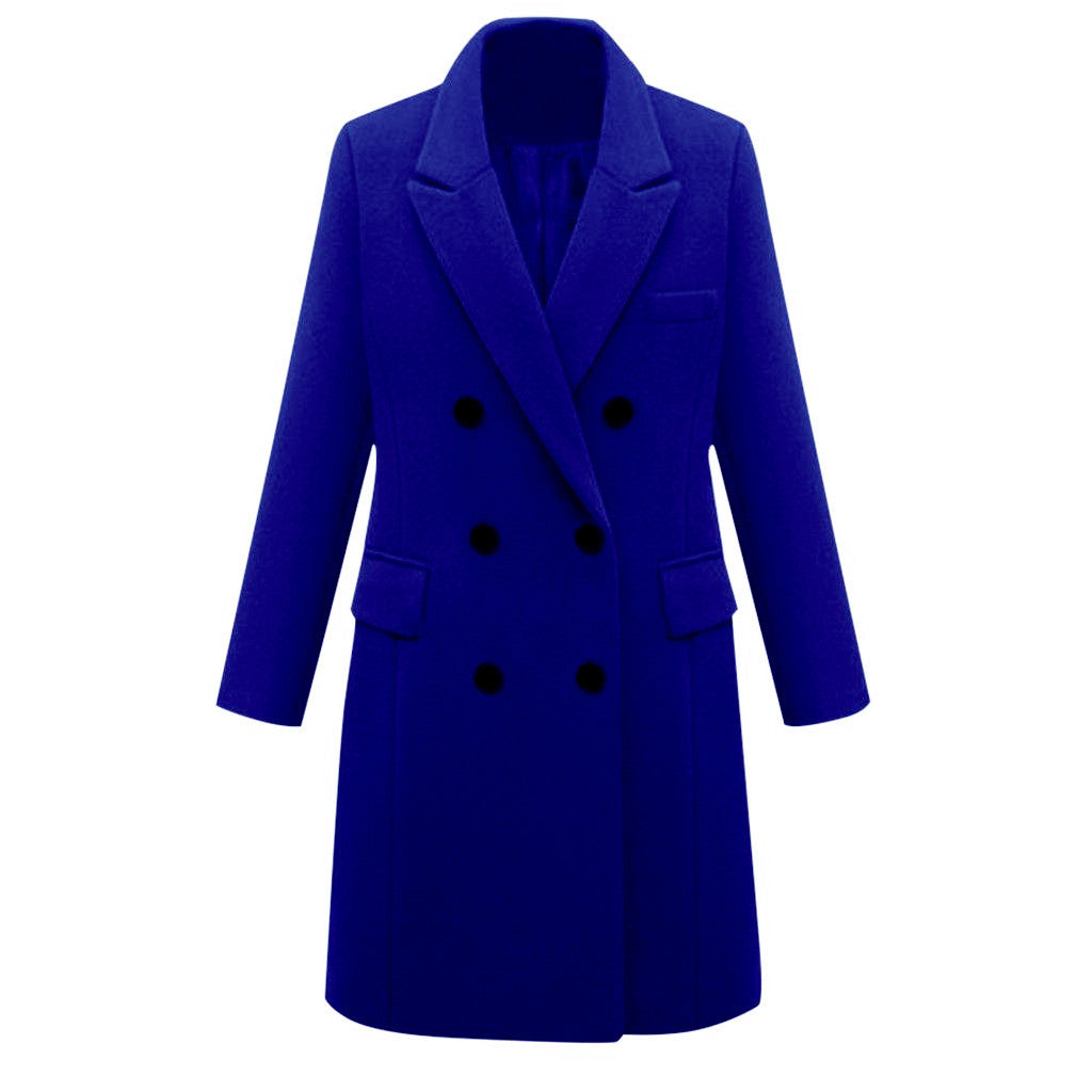 Women's Elegant Double-Breasted Wool Coat with Pockets