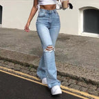 Women's Flared Jeans with Distressed Design