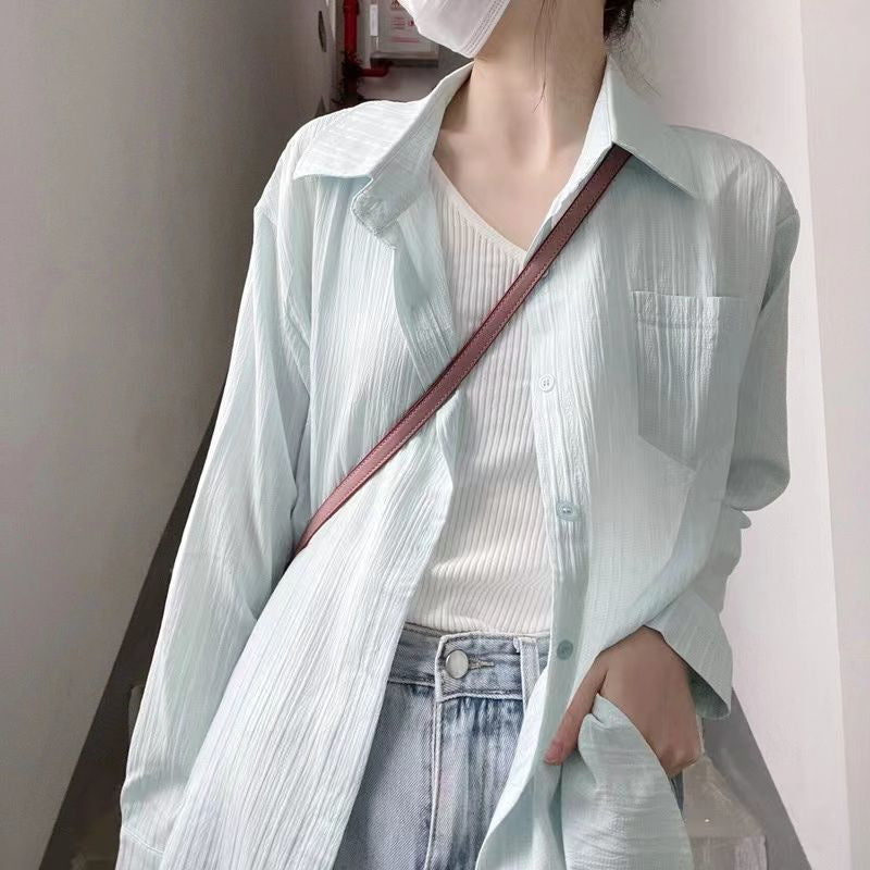 Women's Casual Long-Sleeve Blouse with Textured Fabric