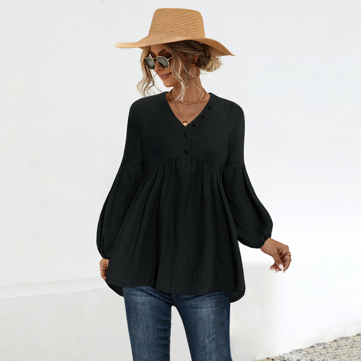 Women's Blouse Shirt with Casual Fit and Elegant Button Details