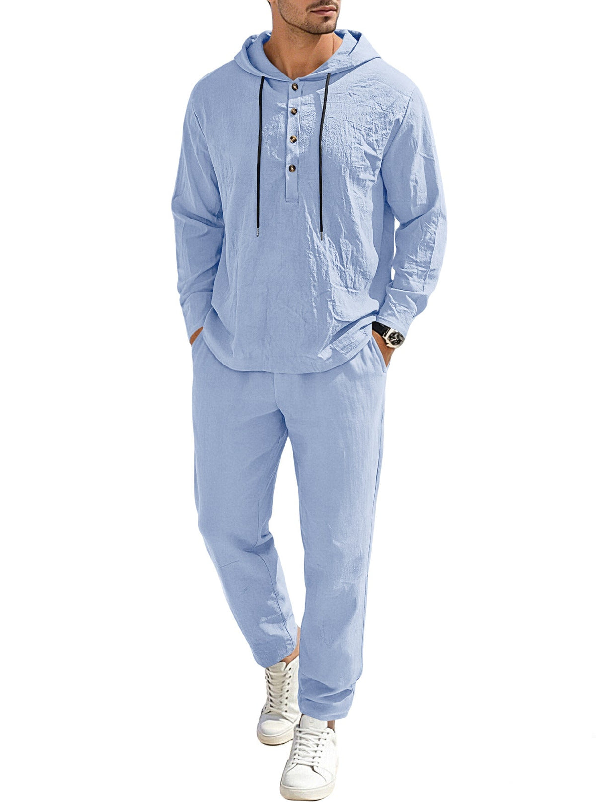 Men's Relaxed Hoodie Henley Leisure Suit
