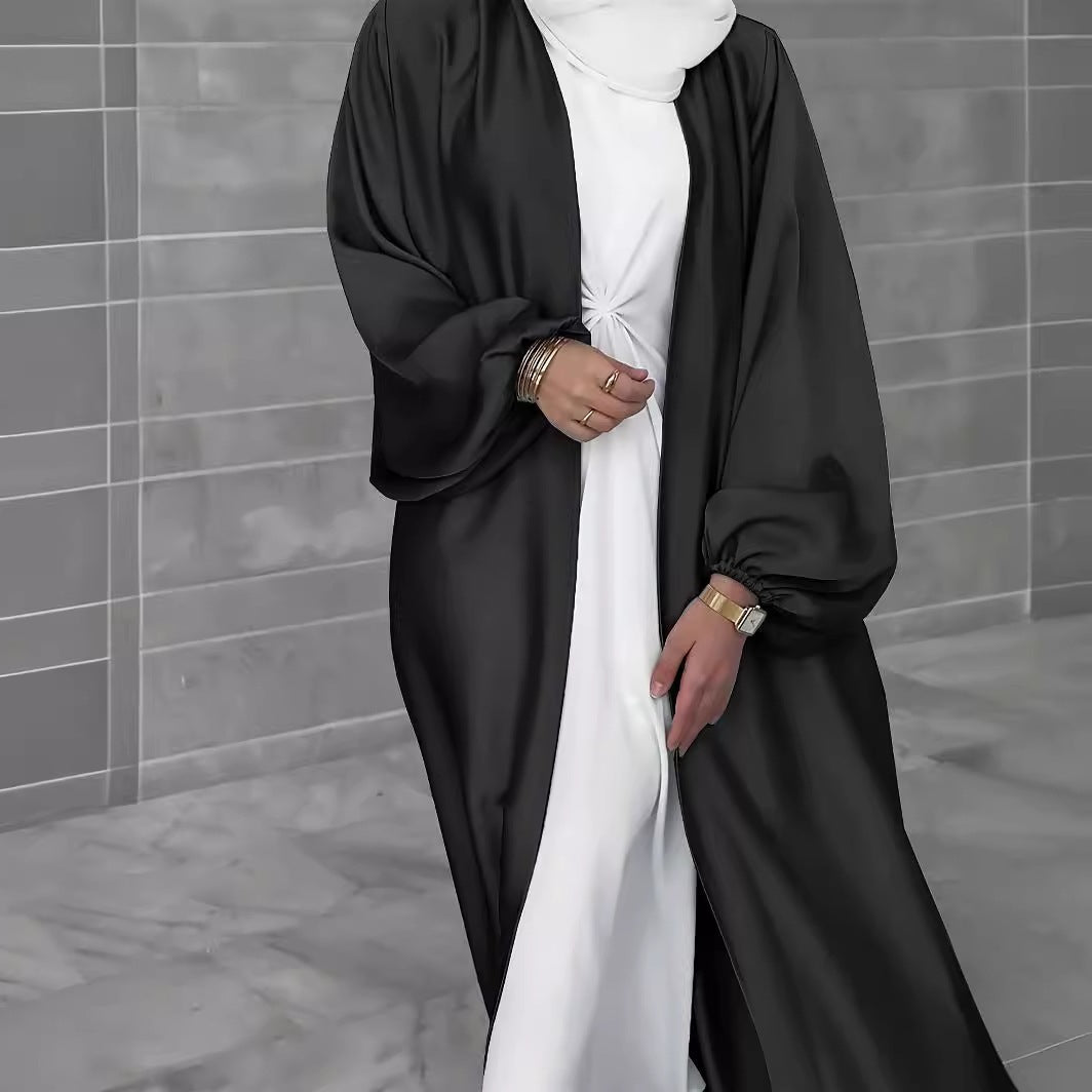 Elegant Long Cardigan in Flowing Fabric with Wide Cut