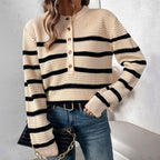 Women's Striped Button-Front Textured Wool Sweater