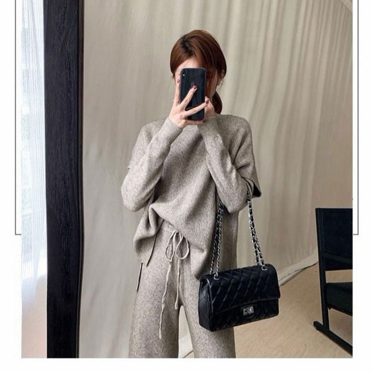 Women's Fashionable Knit Set with Oversized Sweater and Wide-Leg Pants