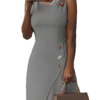 Elegant Sheath Dress with Button Detail