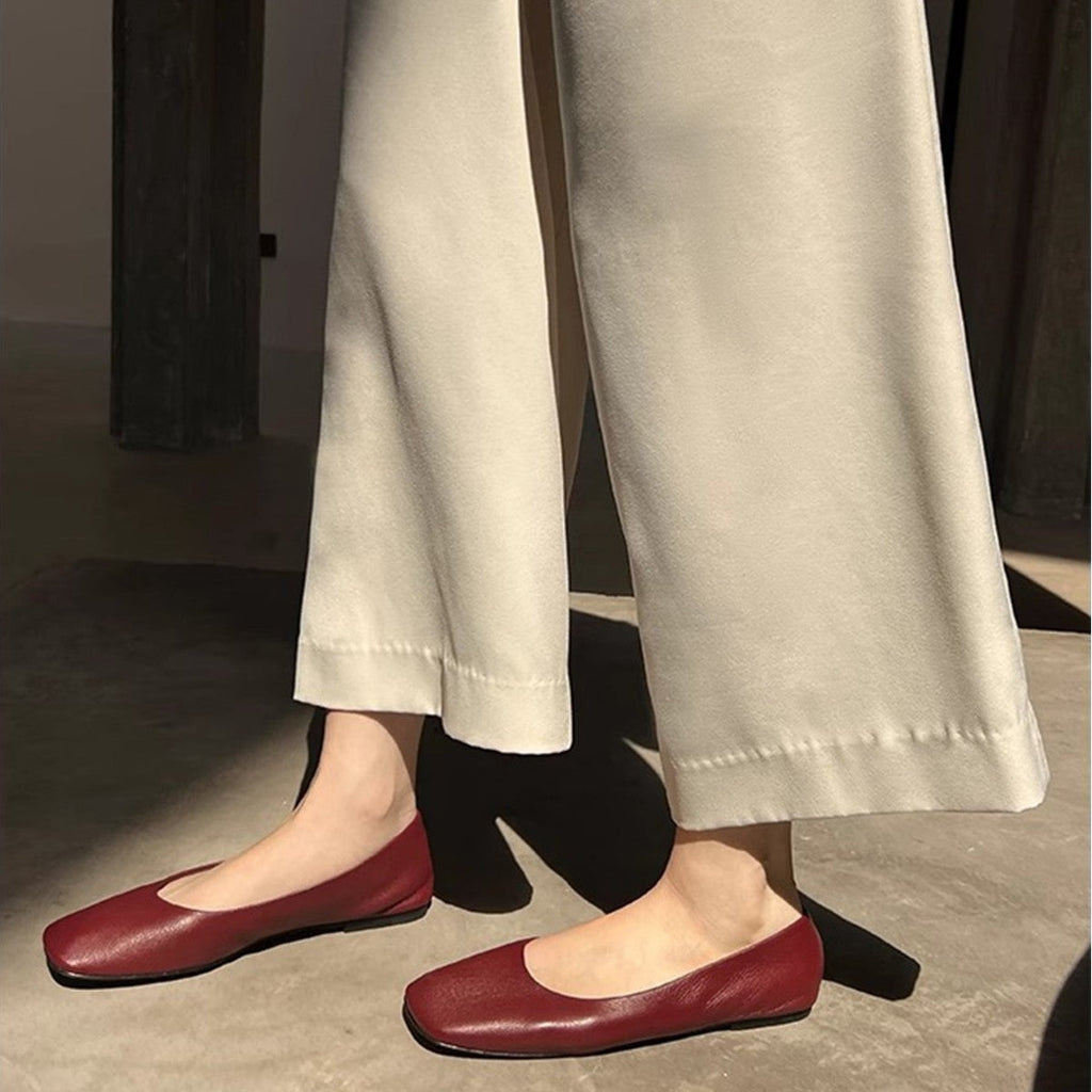 Women's Modern Square-Toe Ballet Flats with Fine Texture