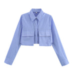 Women's Cropped Shirt Jacket with Structured Pockets