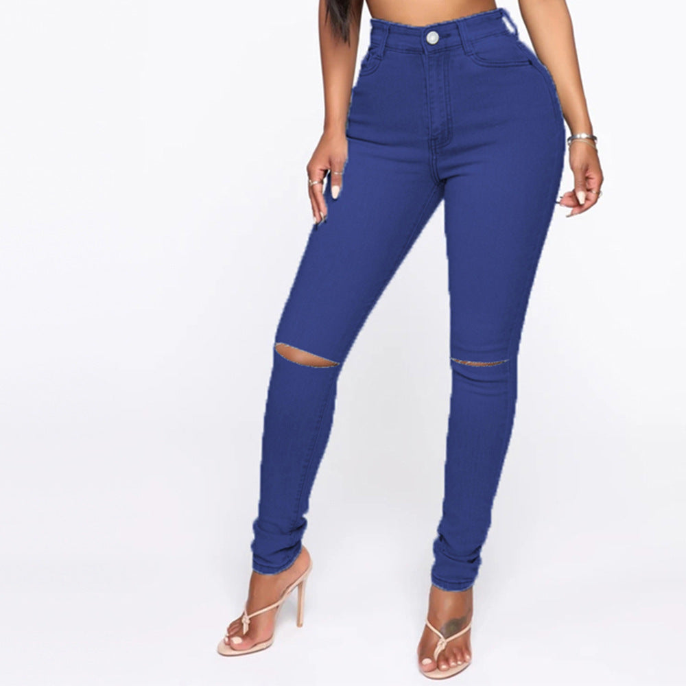 Women's High-Waist Destroyed Detail Jeans