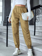 Women's Sporty Cargo Pants with Elastic Waistband and Pockets