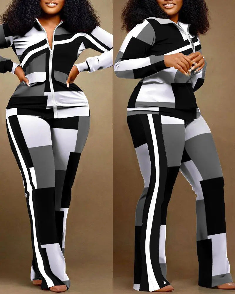 Denim-Style Tracksuit Set with Zipper