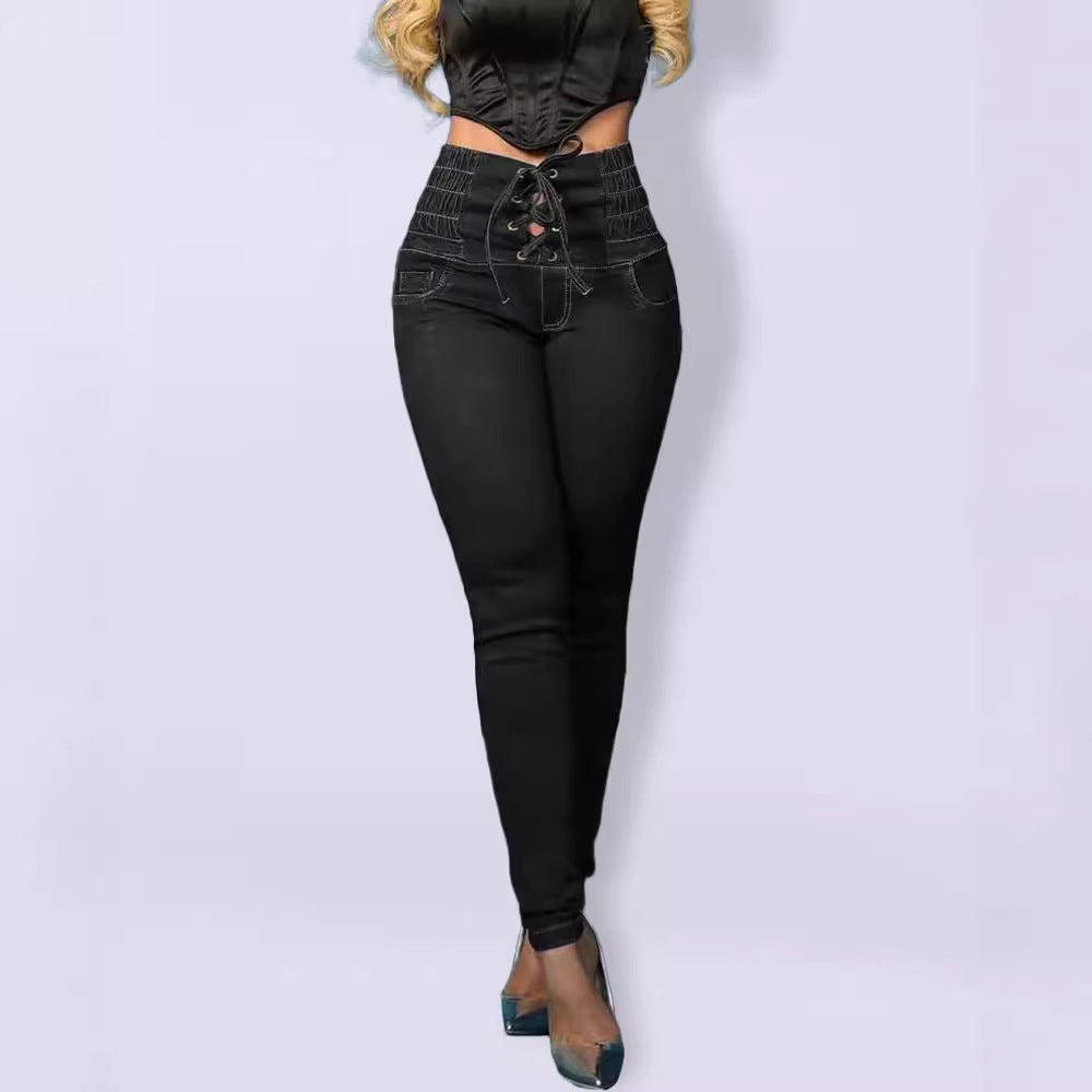 High-Waisted Lace-Up Jeggings