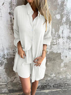 Women's Long Blouse with Full Button Placket