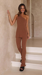 Women's Casual Asymmetrical Top and Pants Set