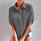 Women's Short-Sleeve Shirt with Patch Pockets and Relaxed Fit