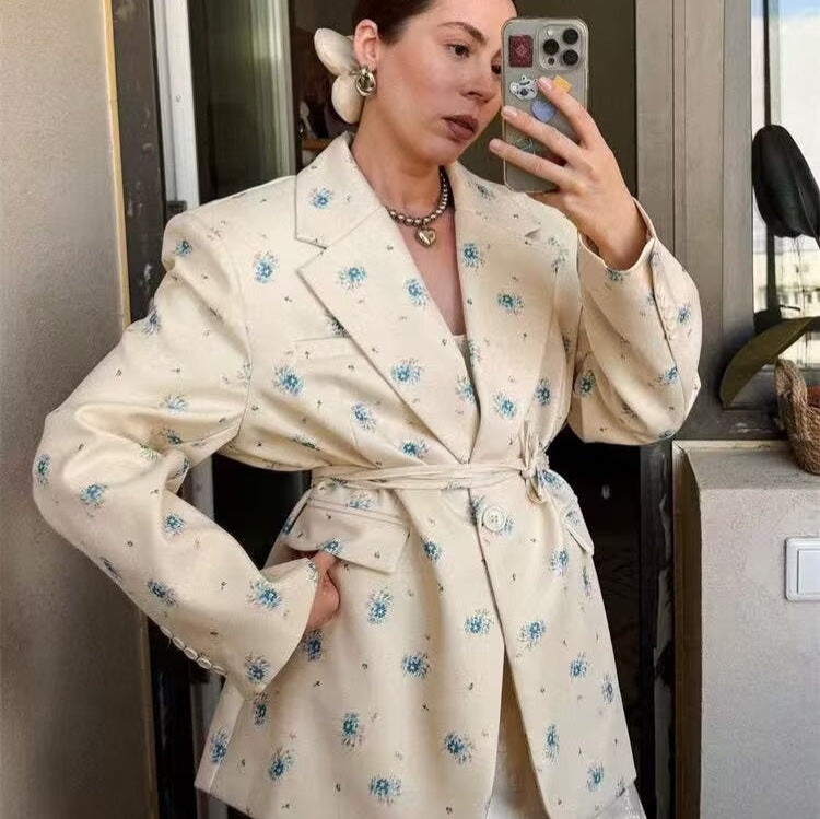 Women's Floral Blazer with Belt
