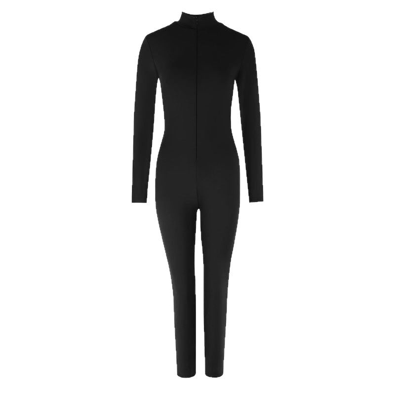 Women's Long-Sleeve High-Neck Seamless Jumpsuit