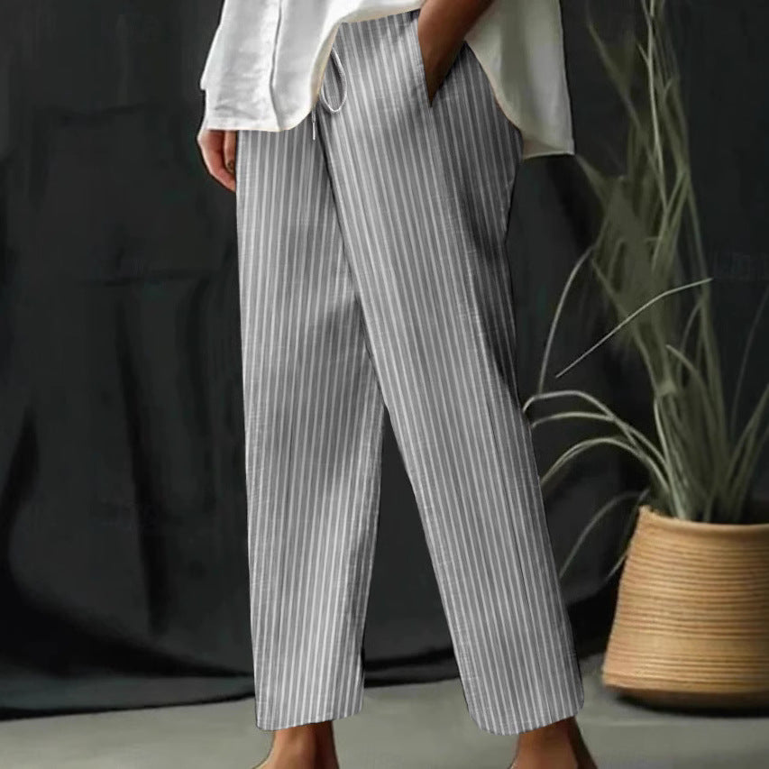 Women's Striped Casual Pants with Comfortable Waistband