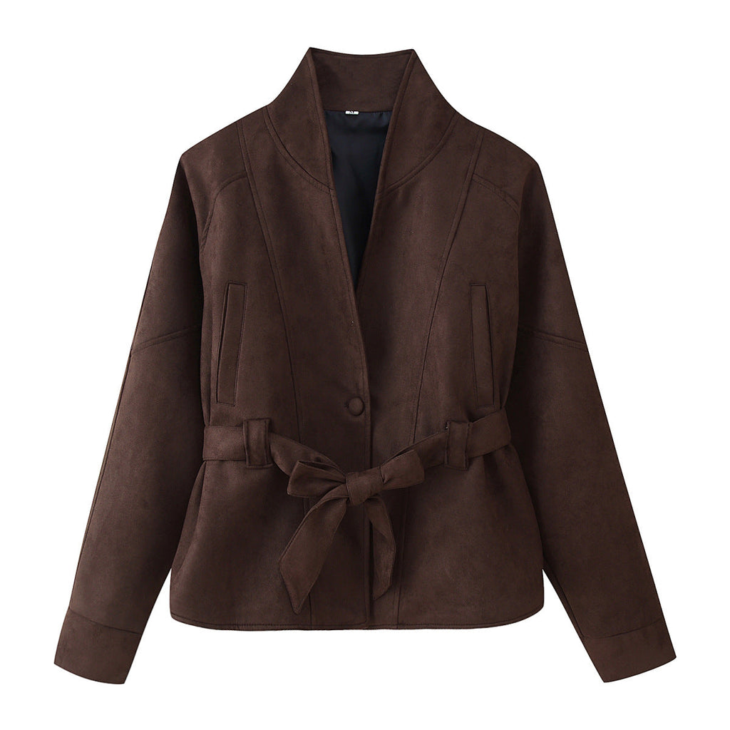Elegant Oversized Bomber Jacket with Waist Belt