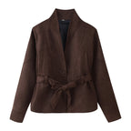 Elegant Oversized Bomber Jacket with Waist Belt