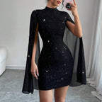 Women's Shimmering Evening Dress with Flowing Sleeves