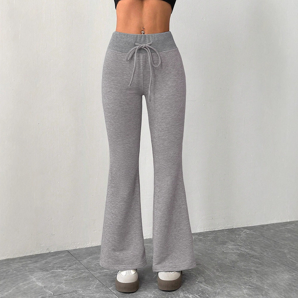 Women's High-Waisted Flared Lounge Pants with Elastic Drawstring