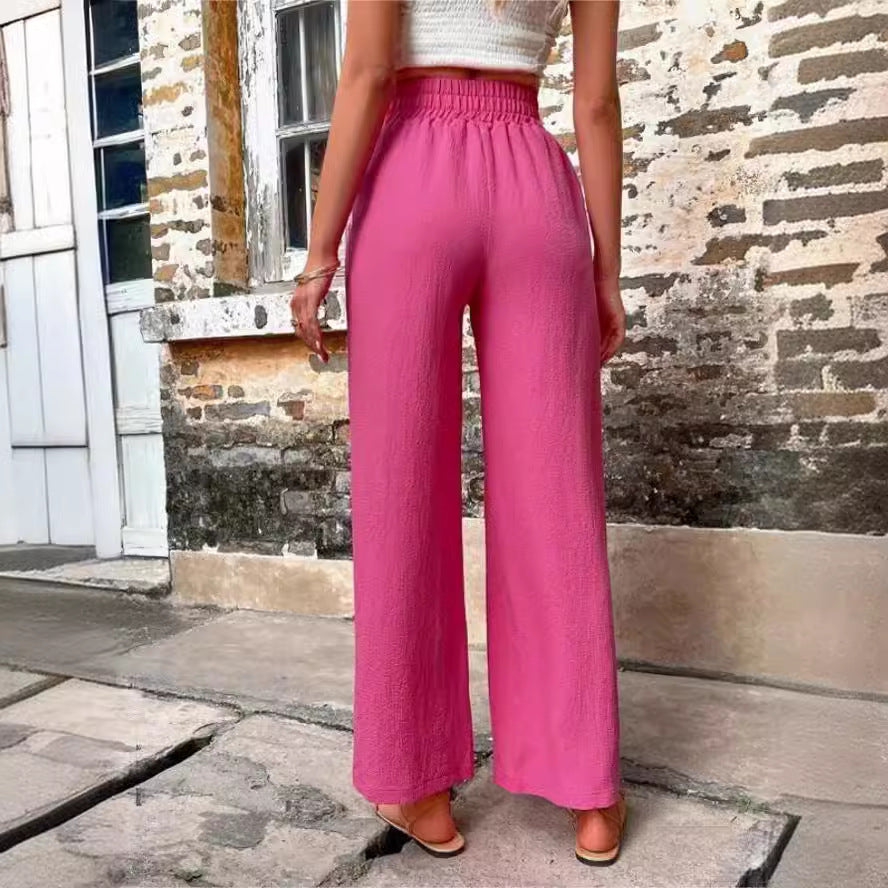 Women's Elegant Casual Trousers with Elastic Waist and Side Pockets