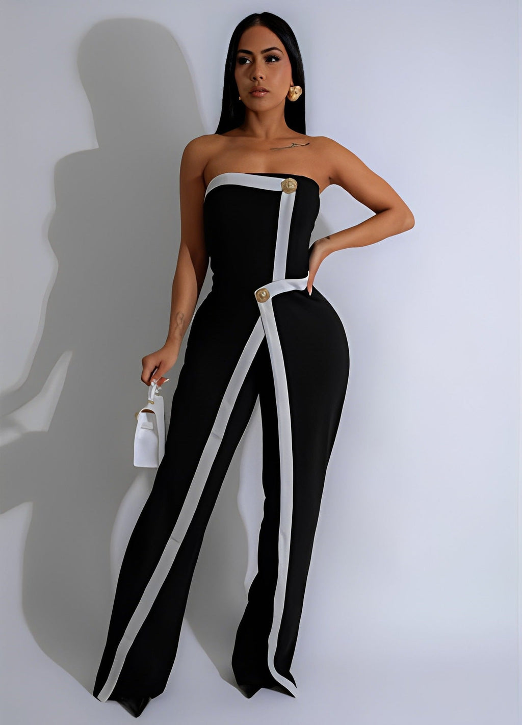 Women's Jumpsuit with Elegant Bustier Bodice and Contrasting Hem Accents