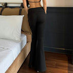 Women's Flared Pants with Decorative Snap Details