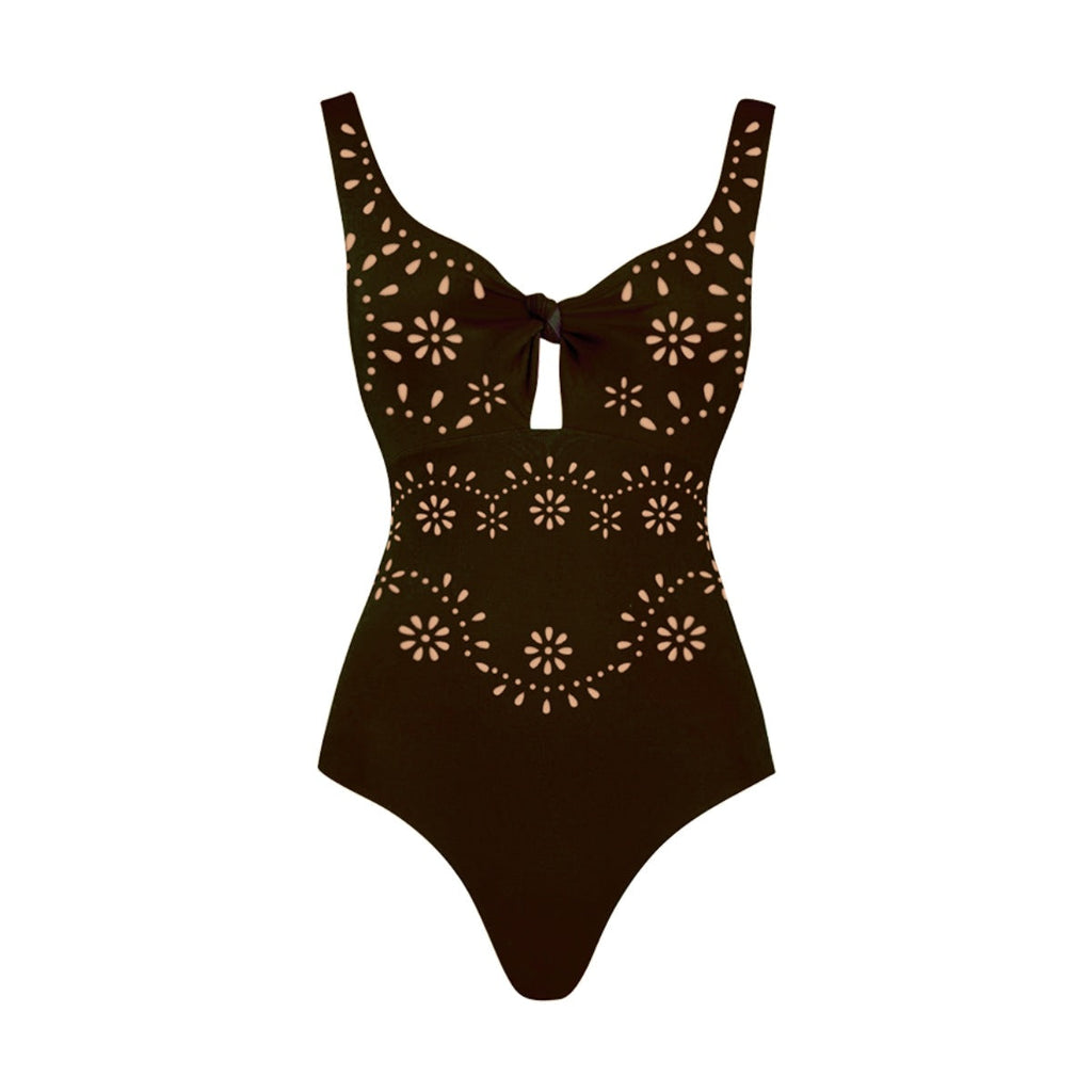 Women's Swimsuit and Skirt Set with Floral Cut-Out Design
