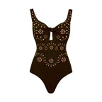 Women's Swimsuit and Skirt Set with Floral Cut-Out Design