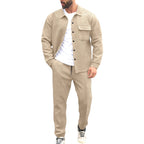 Men's Shirt Jacket Set with Flap Pocket and Tapered Trousers