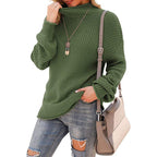 Women's Chunky Knit Sweater with High Collar and Textured Surface